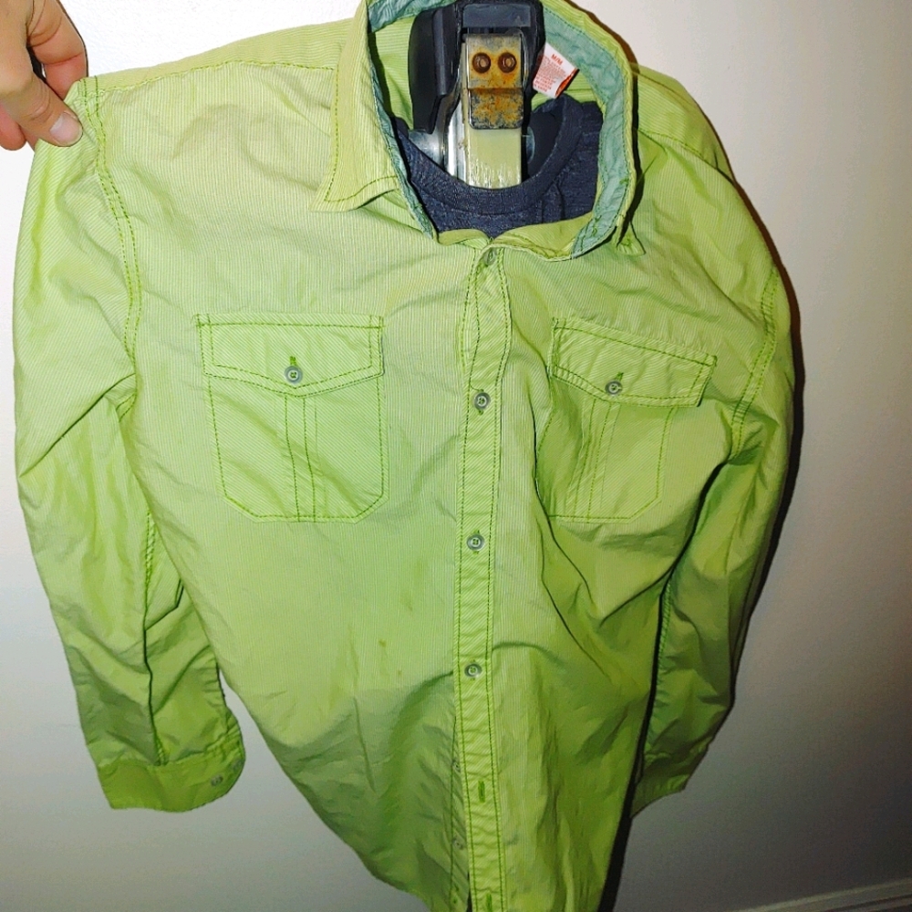 Mens Green Button Down Collard Dress Shirt